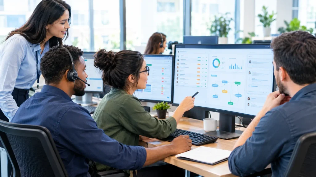 Customer support team collaborating on ticket workflows, support analytics, and automated customer service processes.